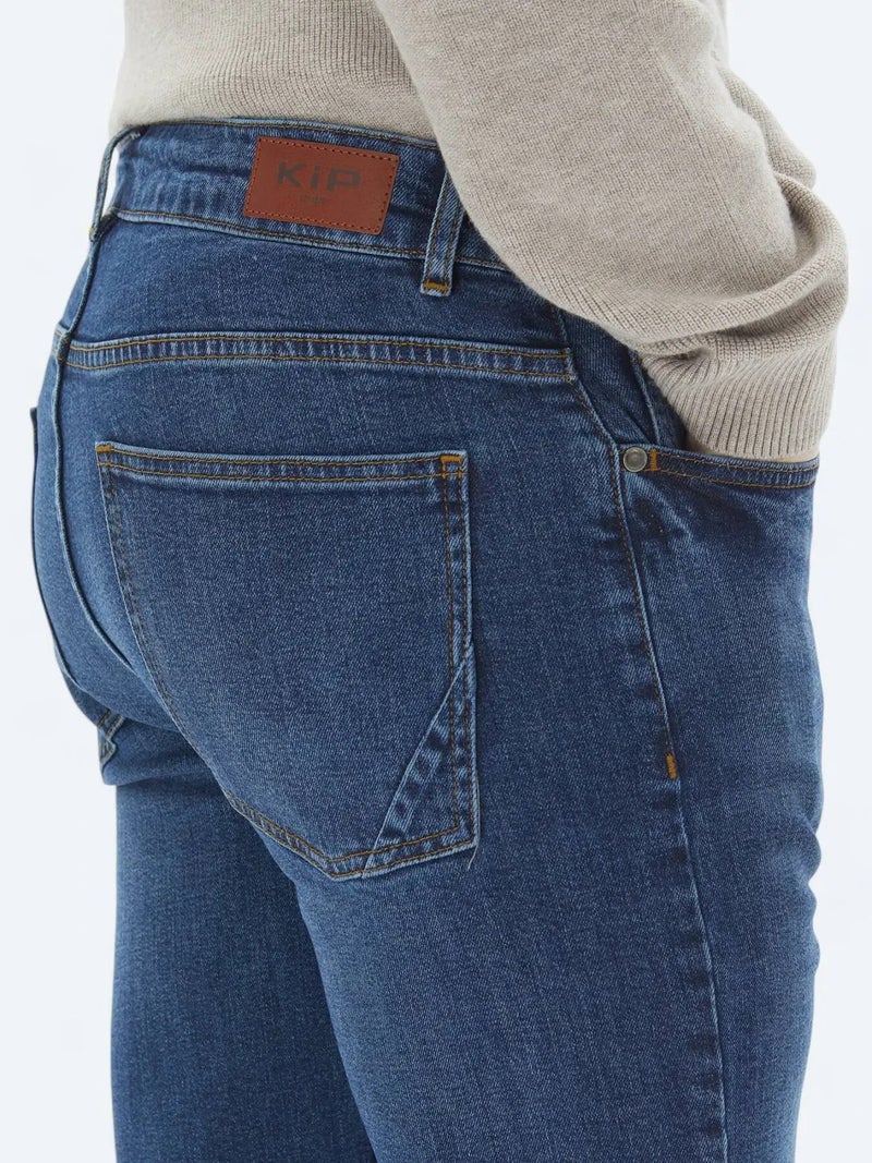 Kip Navy Blue Slim Fit Denim Cotton Blended Trousers - Image 5